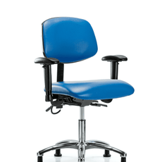 Vinyl ESD Chair - Desk Height with Adjustable Arms & ESD Stationary Glides in ESD Blue Vinyl - ESD-VDHCH-CR-T0-A1-EG-ESDBLU
