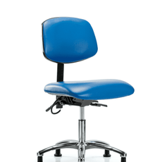Vinyl ESD Chair - Desk Height with Seat Tilt & ESD Stationary Glides in ESD Blue Vinyl - ESD-VDHCH-CR-T1-A0-EG-ESDBLU