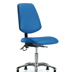 Vinyl ESD Chair - Desk Height with Medium Back & ESD Stationary Glides in ESD Blue Vinyl - ESD-VDHCH-MB-CR-T0-A0-EG-ESDBLU
