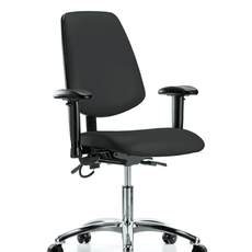Vinyl ESD Chair - Desk Height with Medium Back, Adjustable Arms, & ESD Casters in ESD Black Vinyl - ESD-VDHCH-MB-CR-T0-A1-EC-ESDBLK