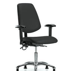 Vinyl ESD Chair - Desk Height with Medium Back, Adjustable Arms, & ESD Stationary Glides in ESD Black Vinyl - ESD-VDHCH-MB-CR-T0-A1-EG-ESDBLK
