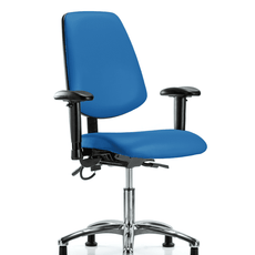 Vinyl ESD Chair - Desk Height with Medium Back, Adjustable Arms, & ESD Stationary Glides in ESD Blue Vinyl - ESD-VDHCH-MB-CR-T0-A1-EG-ESDBLU