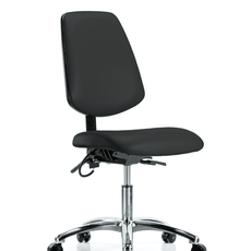 Vinyl ESD Chair - Desk Height with Medium Back, Seat Tilt, & ESD Casters in ESD Black Vinyl - ESD-VDHCH-MB-CR-T1-A0-EC-ESDBLK