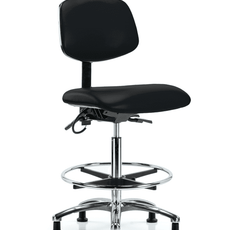 Vinyl ESD Chair - High Bench Height with Chrome Foot Ring & ESD Stationary Glides in ESD Black Vinyl - ESD-VHBCH-CR-T0-A0-CF-EG-ESDBLK