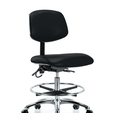 Vinyl ESD Chair - Medium Bench Height with Chrome Foot Ring & ESD Casters in ESD Black Vinyl - ESD-VMBCH-CR-T0-A0-CF-EC-ESDBLK