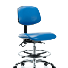 Vinyl ESD Chair - Medium Bench Height with Chrome Foot Ring & ESD Casters in ESD Blue Vinyl - ESD-VMBCH-CR-T0-A0-CF-EC-ESDBLU