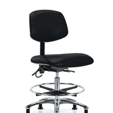 Vinyl ESD Chair - Medium Bench Height with Chrome Foot Ring & ESD Stationary Glides in ESD Black Vinyl - ESD-VMBCH-CR-T0-A0-CF-EG-ESDBLK
