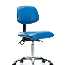 Vinyl ESD Chair - Medium Bench Height with ESD Casters in ESD Blue Vinyl - ESD-VMBCH-CR-T0-A0-NF-EC-ESDBLU