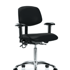 Vinyl ESD Chair - Medium Bench Height with Adjustable Arms & ESD Casters in ESD Black Vinyl - ESD-VMBCH-CR-T0-A1-NF-EC-ESDBLK