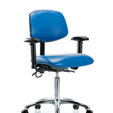 Vinyl ESD Chair - Medium Bench Height with Adjustable Arms & ESD Casters in ESD Blue Vinyl - ESD-VMBCH-CR-T0-A1-NF-EC-ESDBLU