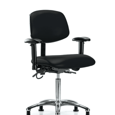 Vinyl ESD Chair - Medium Bench Height with Adjustable Arms & ESD Stationary Glides in ESD Black Vinyl - ESD-VMBCH-CR-T0-A1-NF-EG-ESDBLK