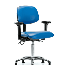Vinyl ESD Chair - Medium Bench Height with Adjustable Arms & ESD Stationary Glides in ESD Blue Vinyl - ESD-VMBCH-CR-T0-A1-NF-EG-ESDBLU