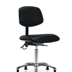 Vinyl ESD Chair - Medium Bench Height with Seat Tilt & ESD Stationary Glides in ESD Black Vinyl - ESD-VMBCH-CR-T1-A0-NF-EG-ESDBLK