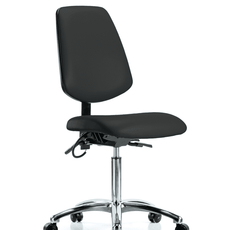 Vinyl ESD Chair - Medium Bench Height with Medium Back & ESD Casters in ESD Black Vinyl - ESD-VMBCH-MB-CR-T0-A0-NF-EC-ESDBLK