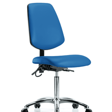 Vinyl ESD Chair - Medium Bench Height with Medium Back & ESD Casters in ESD Blue Vinyl - ESD-VMBCH-MB-CR-T0-A0-NF-EC-ESDBLU