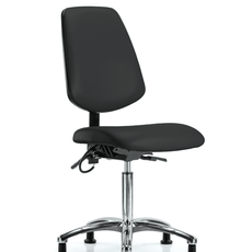 Vinyl ESD Chair - Medium Bench Height with Medium Back & ESD Stationary Glides in ESD Black Vinyl - ESD-VMBCH-MB-CR-T0-A0-NF-EG-ESDBLK