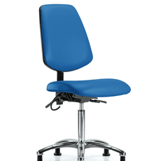 Vinyl ESD Chair - Medium Bench Height with Medium Back & ESD Stationary Glides in ESD Blue Vinyl - ESD-VMBCH-MB-CR-T0-A0-NF-EG-ESDBLU