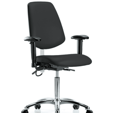Vinyl ESD Chair - Medium Bench Height with Medium Back, Adjustable Arms, & ESD Casters in ESD Black Vinyl - ESD-VMBCH-MB-CR-T0-A1-NF-EC-ESDBLK
