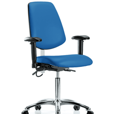 Vinyl ESD Chair - Medium Bench Height with Medium Back, Adjustable Arms, & ESD Casters in ESD Blue Vinyl - ESD-VMBCH-MB-CR-T0-A1-NF-EC-ESDBLU