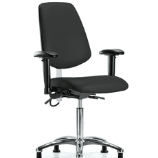 Vinyl ESD Chair - Medium Bench Height with Medium Back, Adjustable Arms, & ESD Stationary Glides in ESD Black Vinyl - ESD-VMBCH-MB-CR-T0-A1-NF-EG-ESDBLK