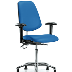 Vinyl ESD Chair - Medium Bench Height with Medium Back, Adjustable Arms, & ESD Stationary Glides in ESD Blue Vinyl - ESD-VMBCH-MB-CR-T0-A1-NF-EG-ESDBLU