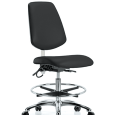 Vinyl ESD Chair - Medium Bench Height with Medium Back, Seat Tilt, Chrome Foot Ring, & ESD Casters in ESD Black Vinyl - ESD-VMBCH-MB-CR-T1-A0-CF-EC-ESDBLK