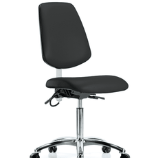 Vinyl ESD Chair - Medium Bench Height with Medium Back, Seat Tilt, & ESD Casters in ESD Black Vinyl - ESD-VMBCH-MB-CR-T1-A0-NF-EC-ESDBLK