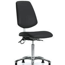 Vinyl ESD Chair - Medium Bench Height with Medium Back, Seat Tilt, & ESD Stationary Glides in ESD Black Vinyl - ESD-VMBCH-MB-CR-T1-A0-NF-EG-ESDBLK