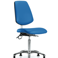 Vinyl ESD Chair - Medium Bench Height with Medium Back, Seat Tilt, & ESD Stationary Glides in ESD Blue Vinyl - ESD-VMBCH-MB-CR-T1-A0-NF-EG-ESDBLU