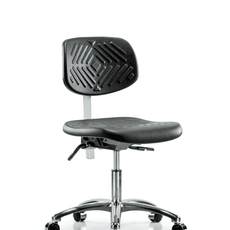 Class 10 Polyurethane Clean Room Chair - Desk Height with Casters in Black Polyurethane - NCR-PDHCH-CR-T0-A0-CC-BLK