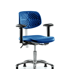 Class 100 Polyurethane Clean Room Chair - Desk Height with Adjustable Arms & Stationary Glides in Blue Polyurethane - NCR-PDHCH-CR-T0-A1-RG-BLU
