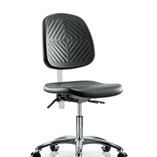 Class 10 Polyurethane Clean Room Chair - Desk Height with Medium Back & Casters in Black Polyurethane - NCR-PDHCH-MB-CR-T0-A0-CC-BLK