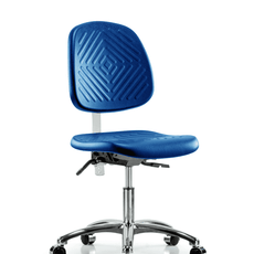 Class 10 Polyurethane Clean Room Chair - Desk Height with Medium Back & Casters in Blue Polyurethane - NCR-PDHCH-MB-CR-T0-A0-CC-BLU