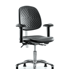 Class 100 Polyurethane Clean Room Chair - Desk Height with Medium Back, Adjustable Arms, & Stationary Glides in Black Polyurethane - NCR-PDHCH-MB-CR-T0-A1-RG-BLK