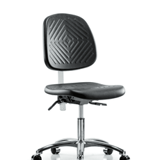 Class 100 Polyurethane Clean Room Chair - Desk Height with Medium Back, Seat Tilt, & Casters in Black Polyurethane - NCR-PDHCH-MB-CR-T1-A0-CC-BLK