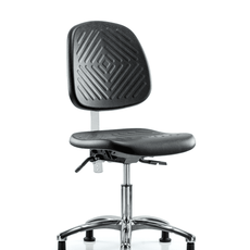 Class 100 Polyurethane Clean Room Chair - Desk Height with Medium Back, Seat Tilt, & Stationary Glides in Black Polyurethane - NCR-PDHCH-MB-CR-T1-A0-RG-BLK