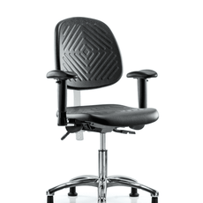 Class 100 Polyurethane Clean Room Chair - Desk Height with Medium Back, Seat Tilt, Adjustable Arms, & Stationary Glides in Black Polyurethane - NCR-PDHCH-MB-CR-T1-A1-RG-BLK