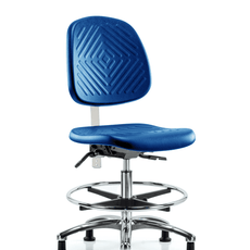 Class 10 Polyurethane Clean Room Chair - Medium Bench Height with Medium Back & Stationary Glides in Blue Polyurethane - NCR-PMBCH-MB-CR-T0-A0-CF-RG-BLU