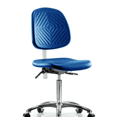 Class 10 Polyurethane Clean Room Chair - Medium Bench Height with Medium Back & Casters in Blue Polyurethane - NCR-PMBCH-MB-CR-T0-A0-NF-CC-BLU