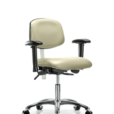 Class 100 Vinyl Clean Room Chair - Desk Height with Adjustable Arms & Casters in Adobe White Trailblazer Vinyl - NCR-VDHCH-CR-T0-A1-CC-8501