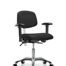 Class 100 Vinyl Clean Room Chair - Desk Height with Adjustable Arms & Casters in Black Trailblazer Vinyl - NCR-VDHCH-CR-T0-A1-CC-8540