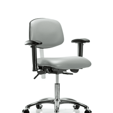 Class 100 Vinyl Clean Room Chair - Desk Height with Adjustable Arms & Casters in Dove Trailblazer Vinyl - NCR-VDHCH-CR-T0-A1-CC-8567