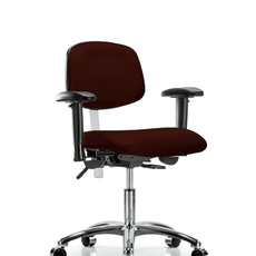 Class 100 Vinyl Clean Room Chair - Desk Height with Adjustable Arms & Casters in Burgundy Trailblazer Vinyl - NCR-VDHCH-CR-T0-A1-CC-8569