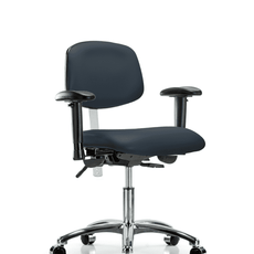 Class 100 Vinyl Clean Room Chair - Desk Height with Adjustable Arms & Casters in Imperial Blue Trailblazer Vinyl - NCR-VDHCH-CR-T0-A1-CC-8582