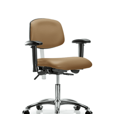 Class 100 Vinyl Clean Room Chair - Desk Height with Adjustable Arms & Casters in Taupe Trailblazer Vinyl - NCR-VDHCH-CR-T0-A1-CC-8584