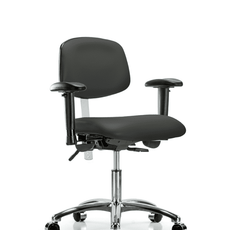 Class 100 Vinyl Clean Room Chair - Desk Height with Adjustable Arms & Casters in Charcoal Trailblazer Vinyl - NCR-VDHCH-CR-T0-A1-CC-8605