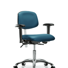 Class 100 Vinyl Clean Room Chair - Desk Height with Adjustable Arms & Casters in Marine Blue Supernova Vinyl - NCR-VDHCH-CR-T0-A1-CC-8801