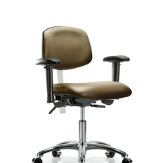 Class 100 Vinyl Clean Room Chair - Desk Height with Adjustable Arms & Casters in Taupe Supernova Vinyl - NCR-VDHCH-CR-T0-A1-CC-8809
