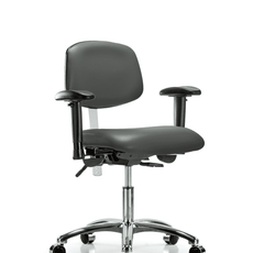 Class 100 Vinyl Clean Room Chair - Desk Height with Adjustable Arms & Casters in Carbon Supernova Vinyl - NCR-VDHCH-CR-T0-A1-CC-8823