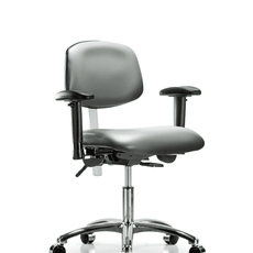Class 100 Vinyl Clean Room Chair - Desk Height with Adjustable Arms & Casters in Sterling Supernova Vinyl - NCR-VDHCH-CR-T0-A1-CC-8840